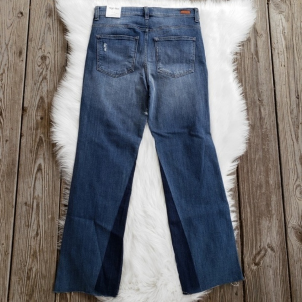 NEW HIGH RISE Flare Two Tone Raw Hem Jean - Picture 5 of 8